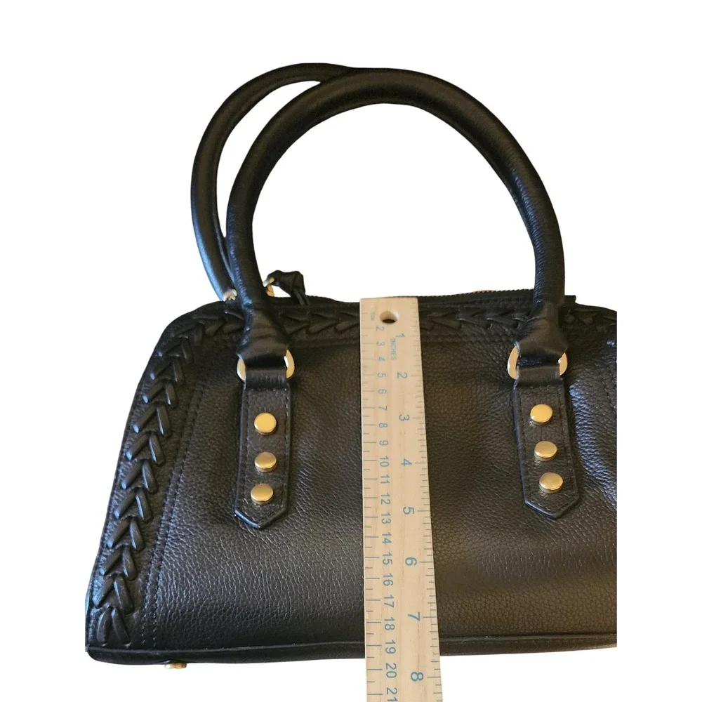 LODIS Genuine Leather Satchel Dome Crossbody Black Braided, Wallet & Dust Bag